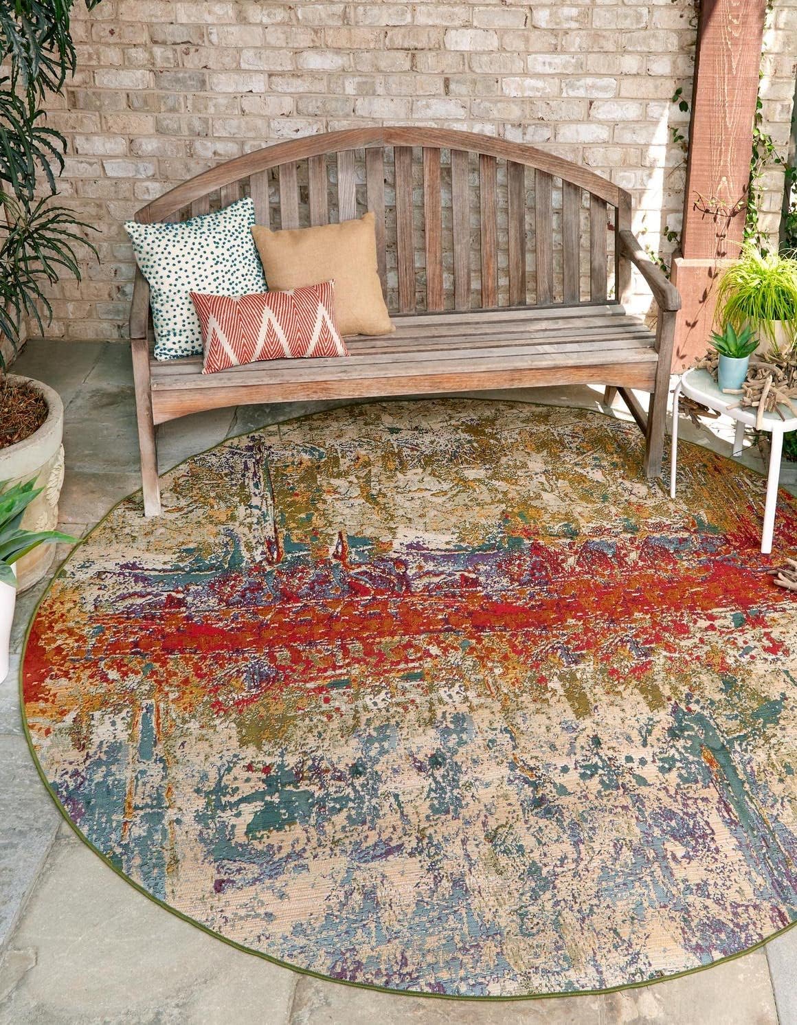 Alfombra redonda moderna 10ft multicolor y dorado