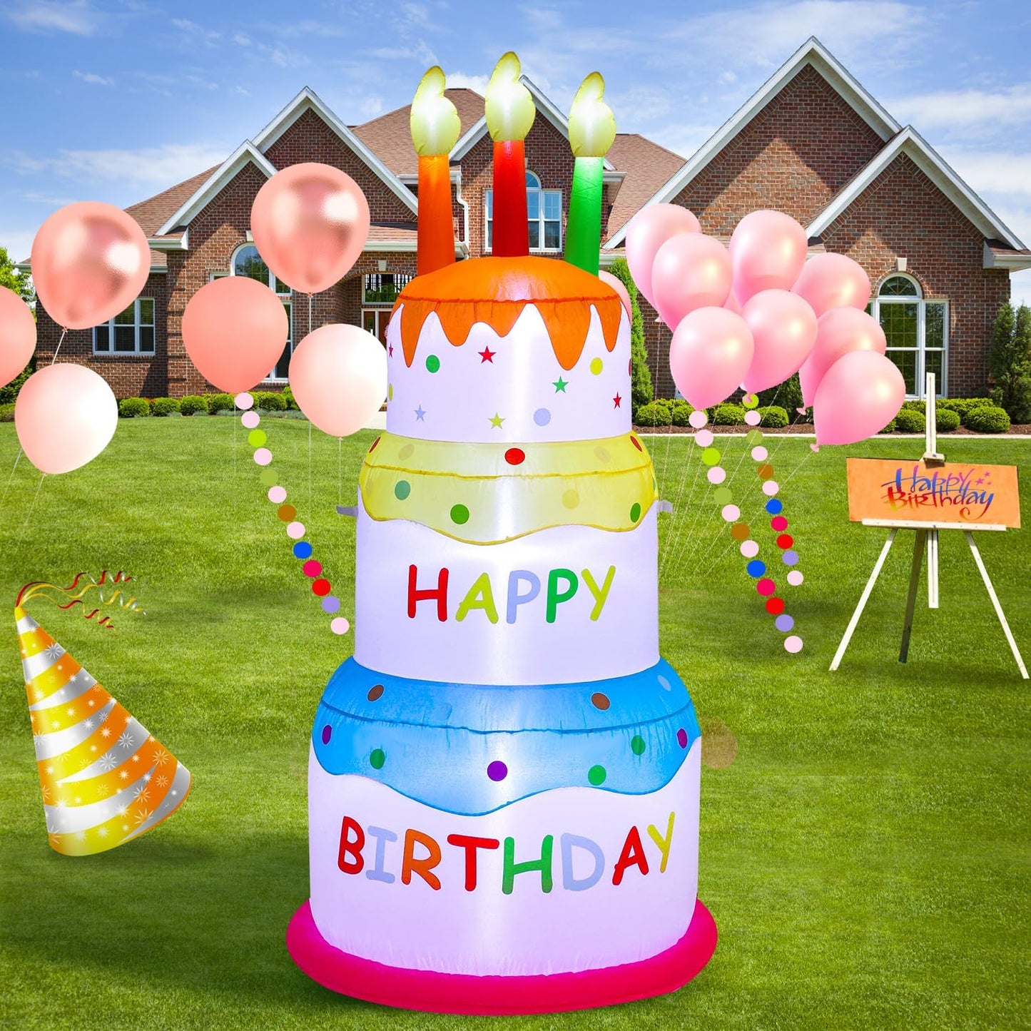 Decoración inflable cumpleaños 6ft con luces LED para jardín