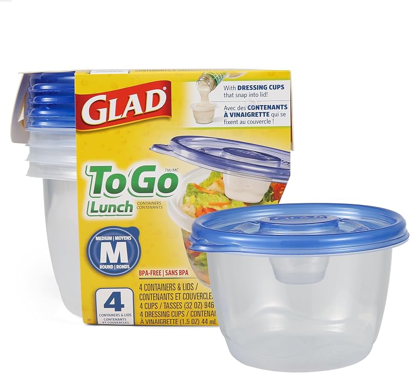 Recipientes plástico redondo 32oz 4uds sin BPA