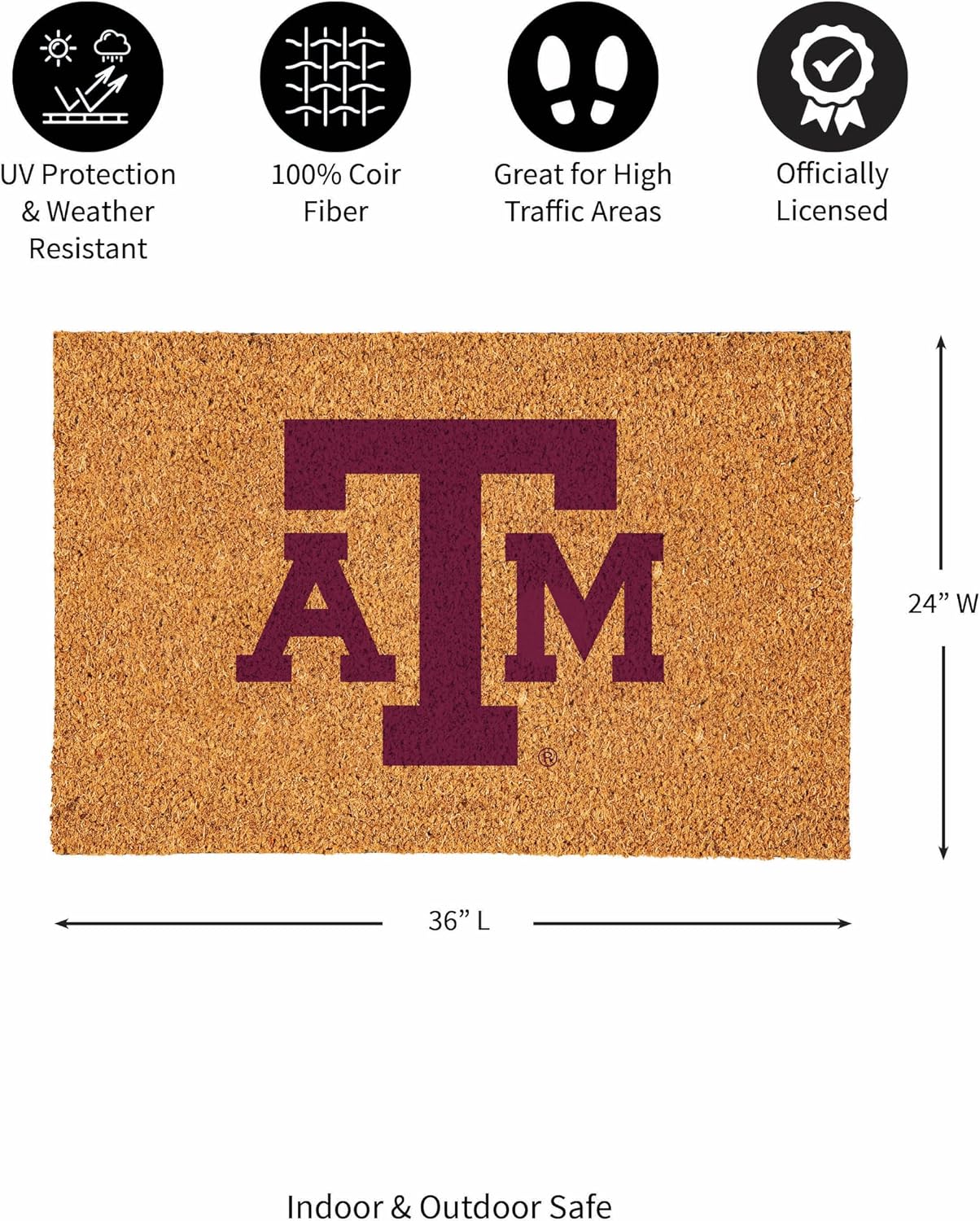 Tapete fibra coco 36x24pulg logotipo NCAA Texas A&M