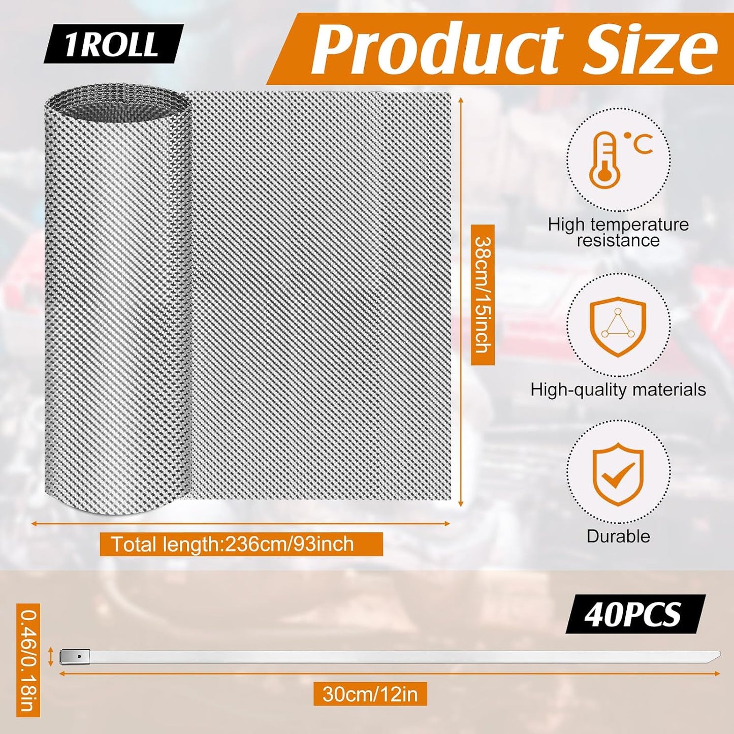 Protector térmico escape auto 15x93" aluminio 20 bridas