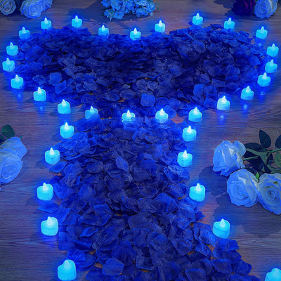 4000 Pétalos Rosa Falsos con 24 Velas LED Té Azules