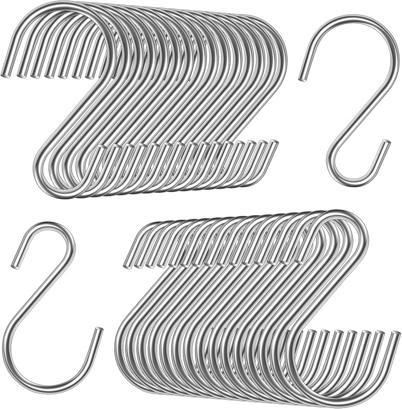 60 Ganchos S Acero Inox 1.8" para Estantes y Utensilios