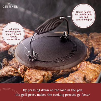 Prensa parrilla hierro fundido 7.5pulg presazonada 4lb