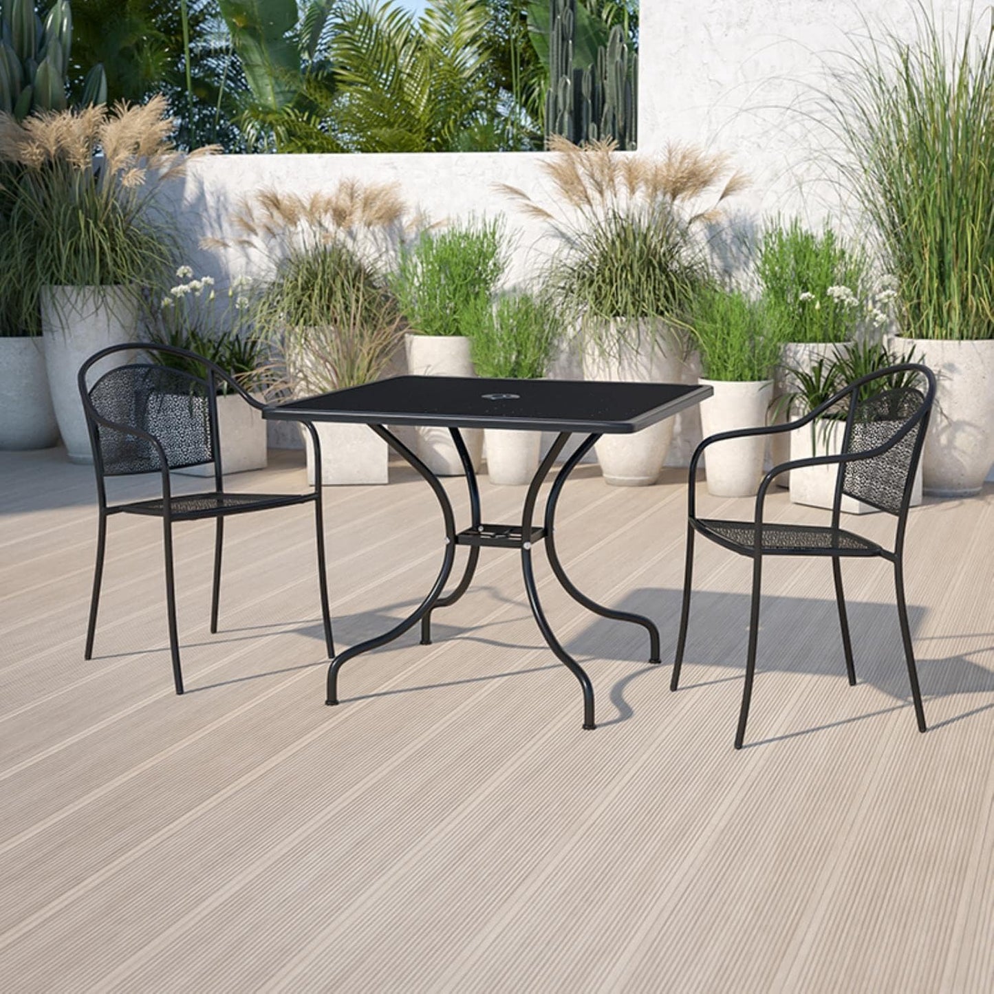 Mesa patio acero cuadrada negra 35.5pulg interiores