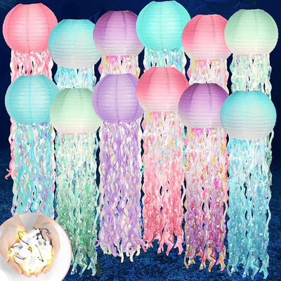 Set 12 Linternas LED 10pulg 8 Colores Sirena Decoración