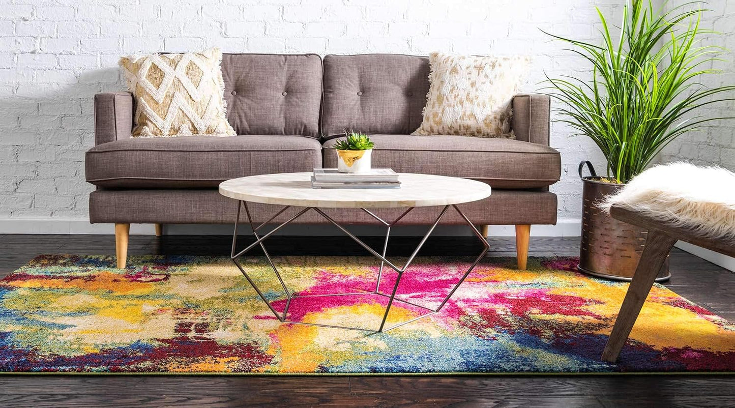 Alfombra área abstracta acuarela moderna 5x8ft multi/beige