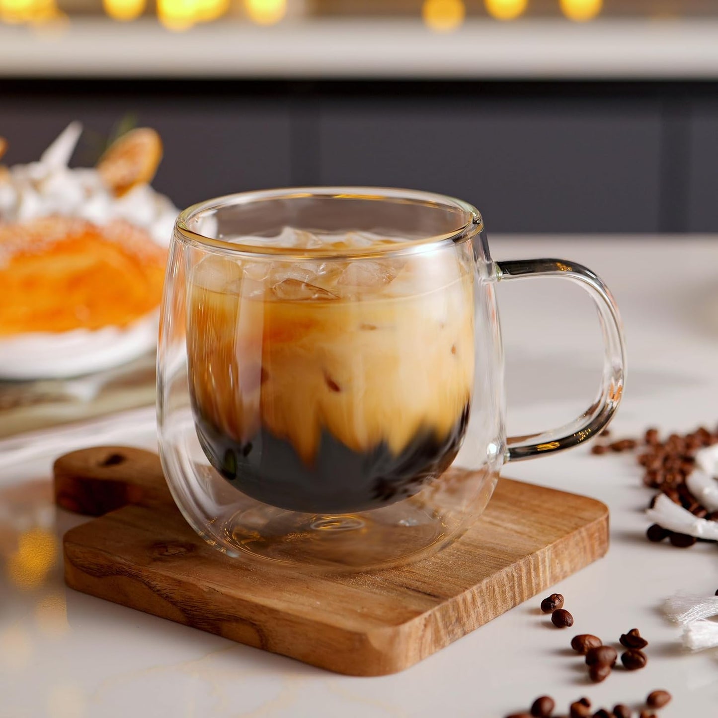 Tazas café vidrio doble pared 12oz set 4 transparentes con