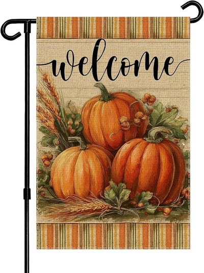 Bandera jardín calabaza 12x18pulg arpillera rústica