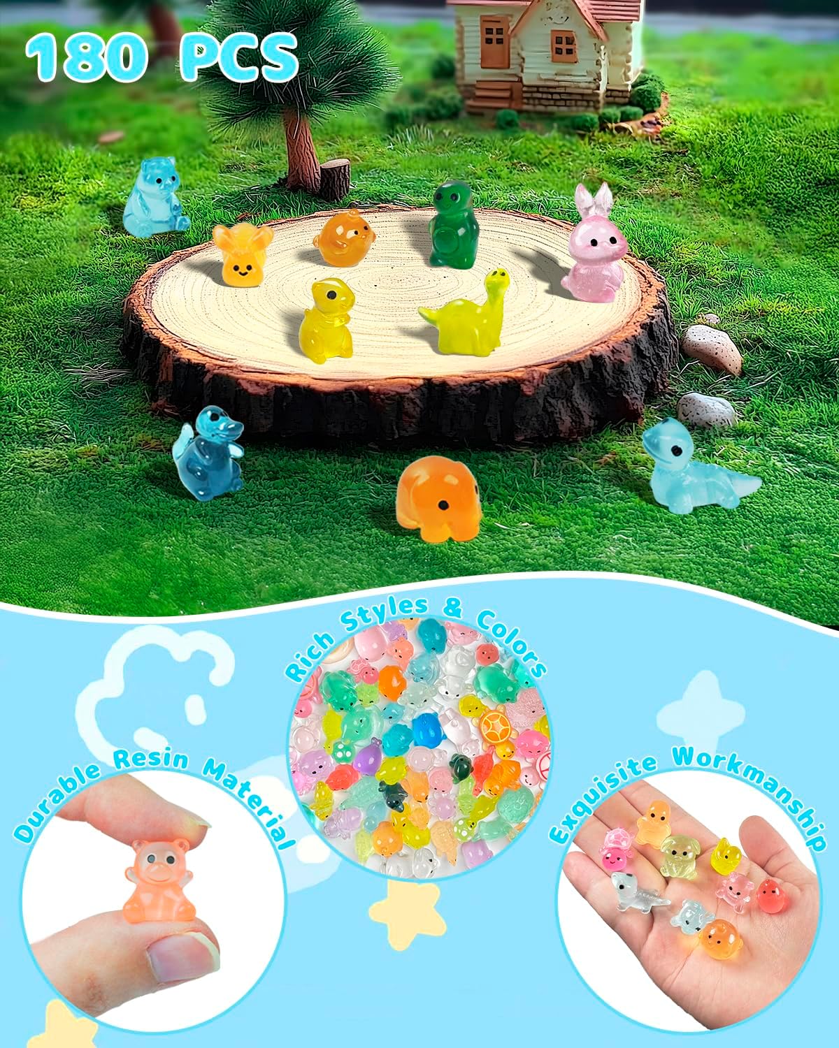 Kit 180 pzas figuras resina animales miniatura acuario jardín hadas