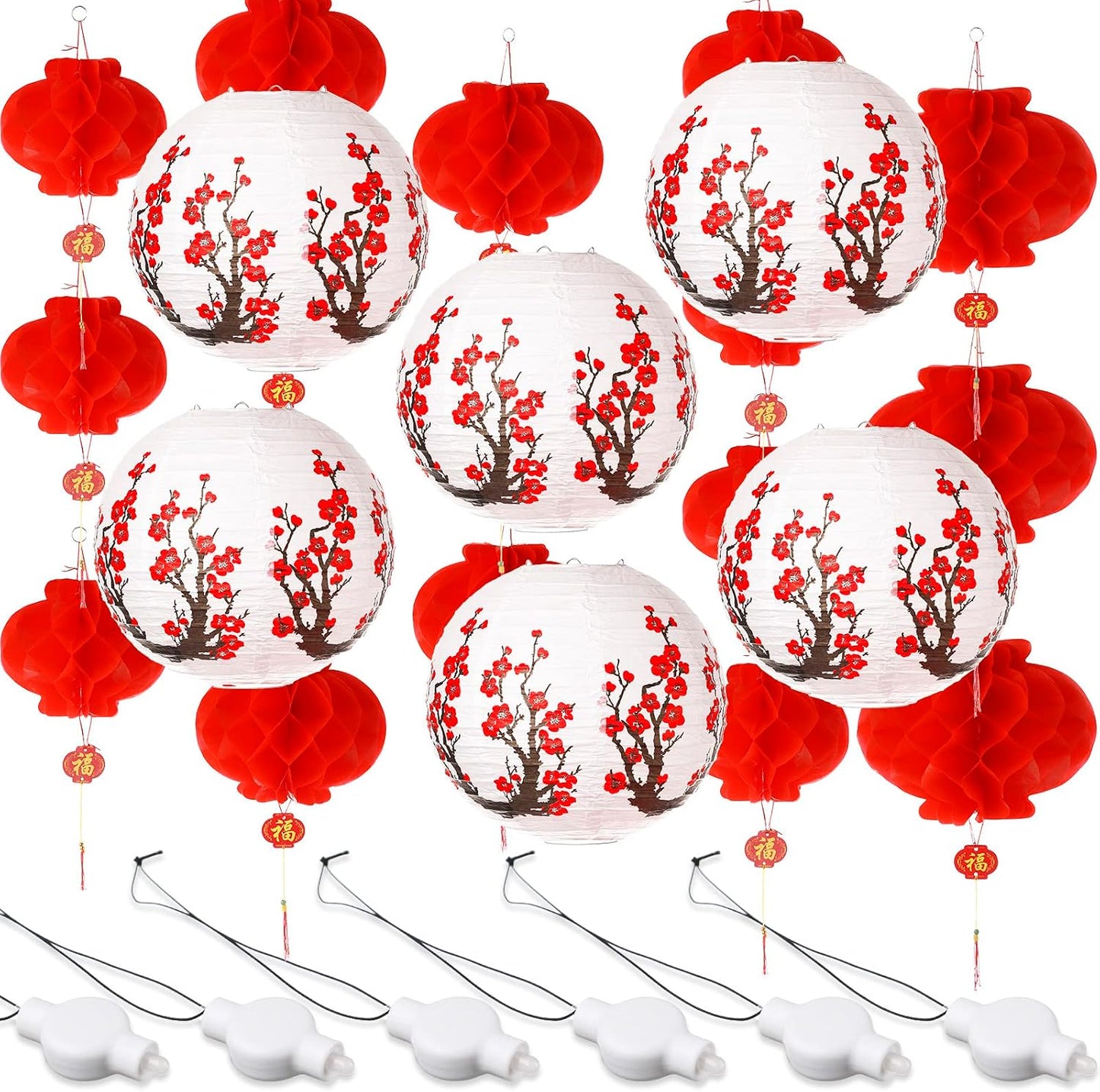 30 Faroles rojos con flor de cerezo LED 12pulg decoración hogar