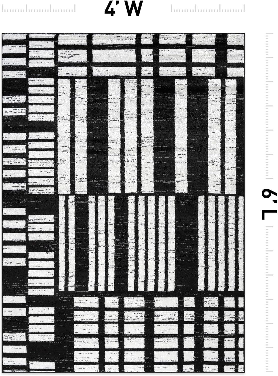 Alfombra geométrica blanco y negro pelo bajo 4x6ft