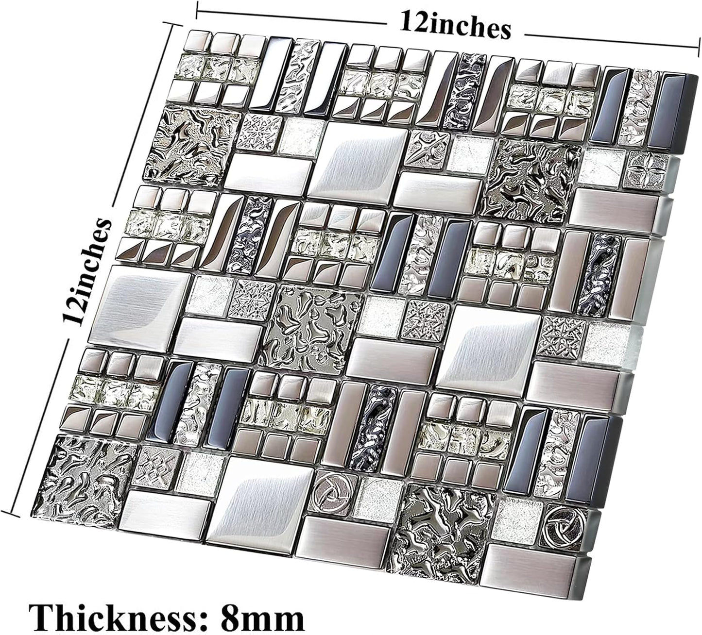 Azulejos mosaico vidrio gris plateado cocina baño