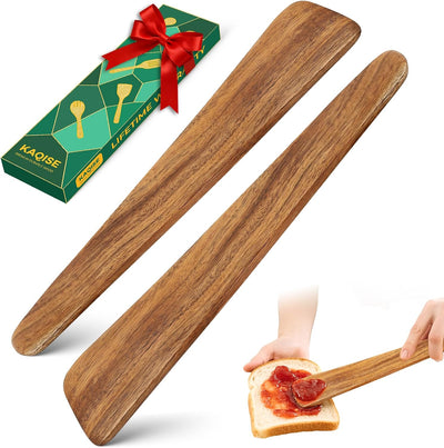 2 Pzas Espátulas Madera Teca 30cm Resistentes Calor