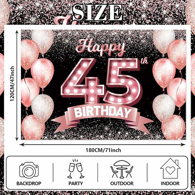 Cartel feliz cumpleaños 45 años color oro rosa decoración fiesta