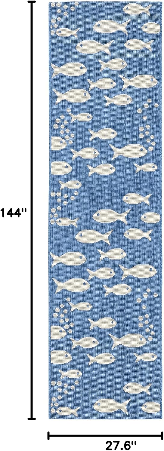 Alfombra lavable exterior 2.3x12ft color azul beige CY6012