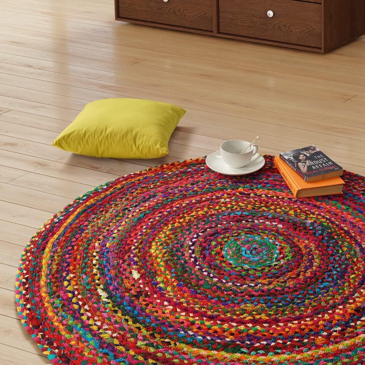 Alfombra redonda algodón 6ft estilo bohemio para interiores