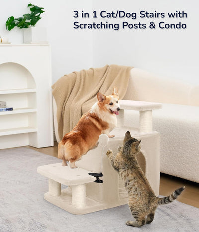 Escalera para mascotas con poste rascador gatos beige