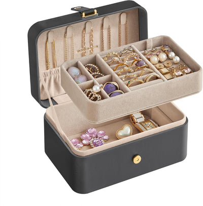Caja organizadora joyas 2 capas viaje gris