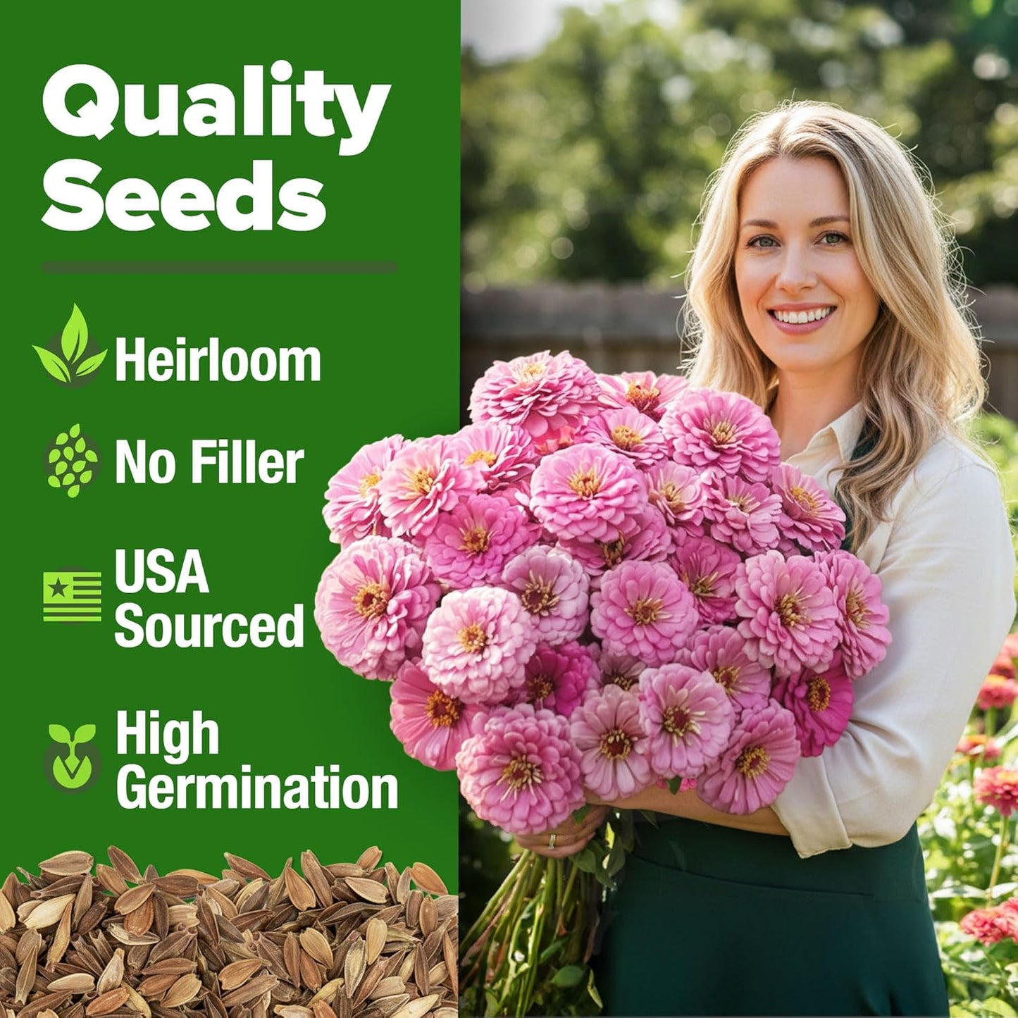Semillas zinnia rosa 4500 luminosa anual floración rápida