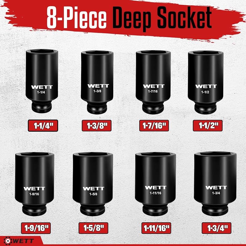 Set 8 Pzas Llaves Impacto Profundo SAE Acero CR-MO