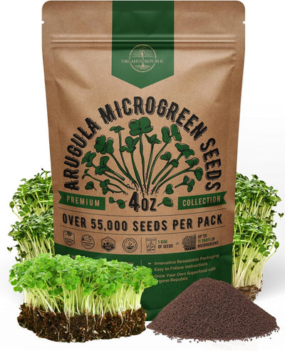 Semillas rúcula microgreens 4oz fibra coco aeroponía