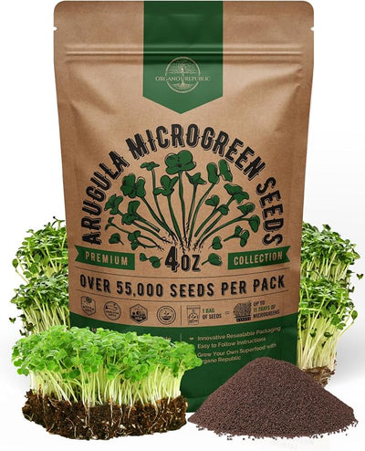 Semillas rúcula microgreens 4oz fibra coco aeroponía
