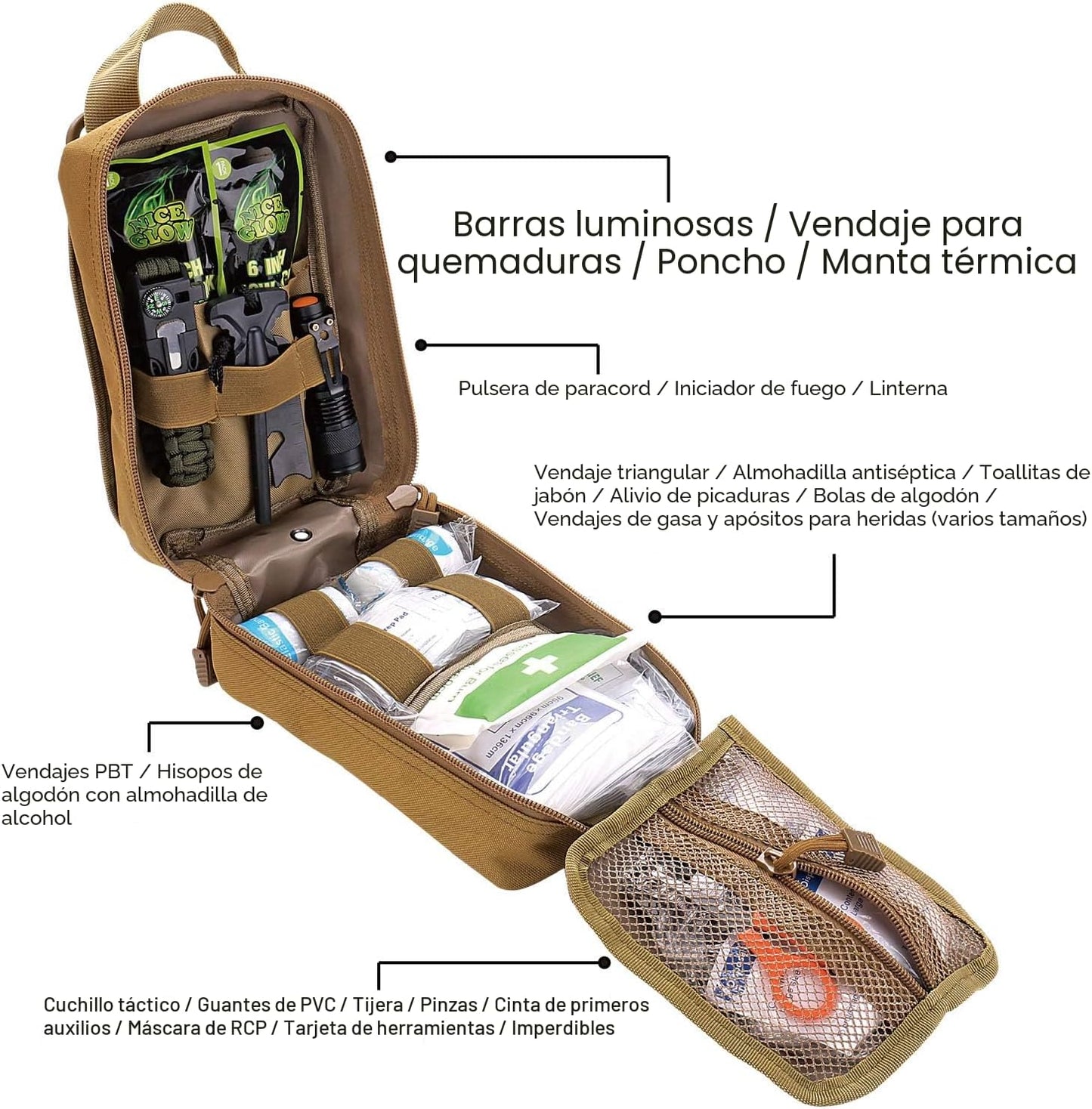 Kit supervivencia 250 pzas IFAK para camping caza