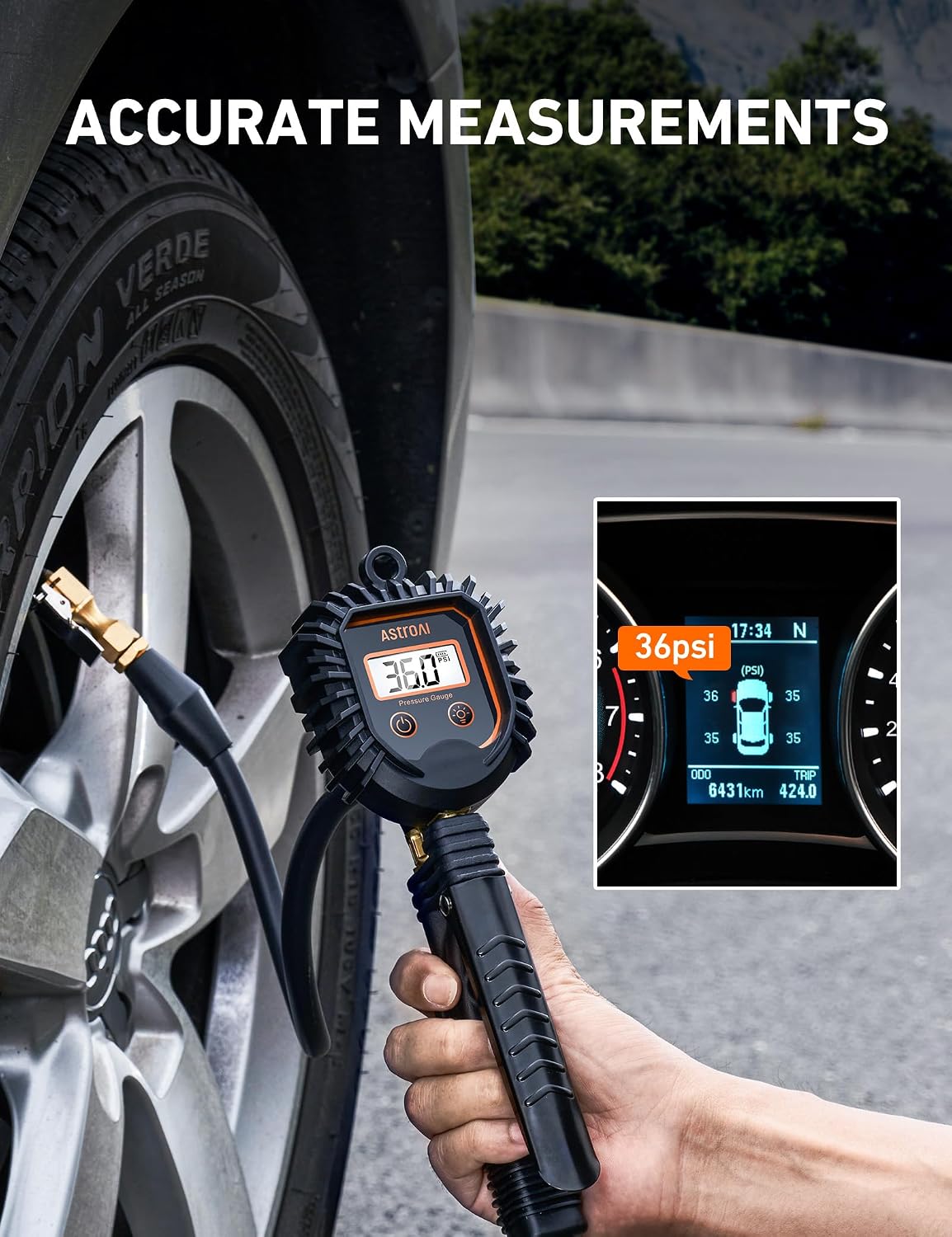 Medidor presión neumáticos con inflador 250psi y accesorios