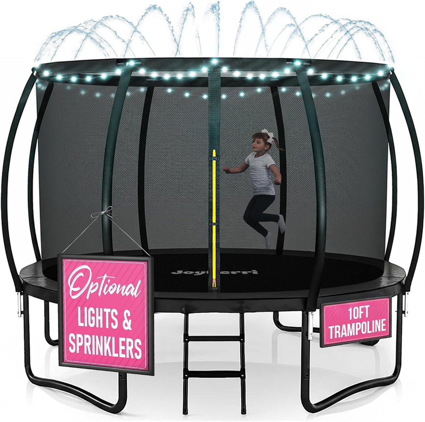 Trampolín recreativo 8-16ft con red, escalera y luces LED