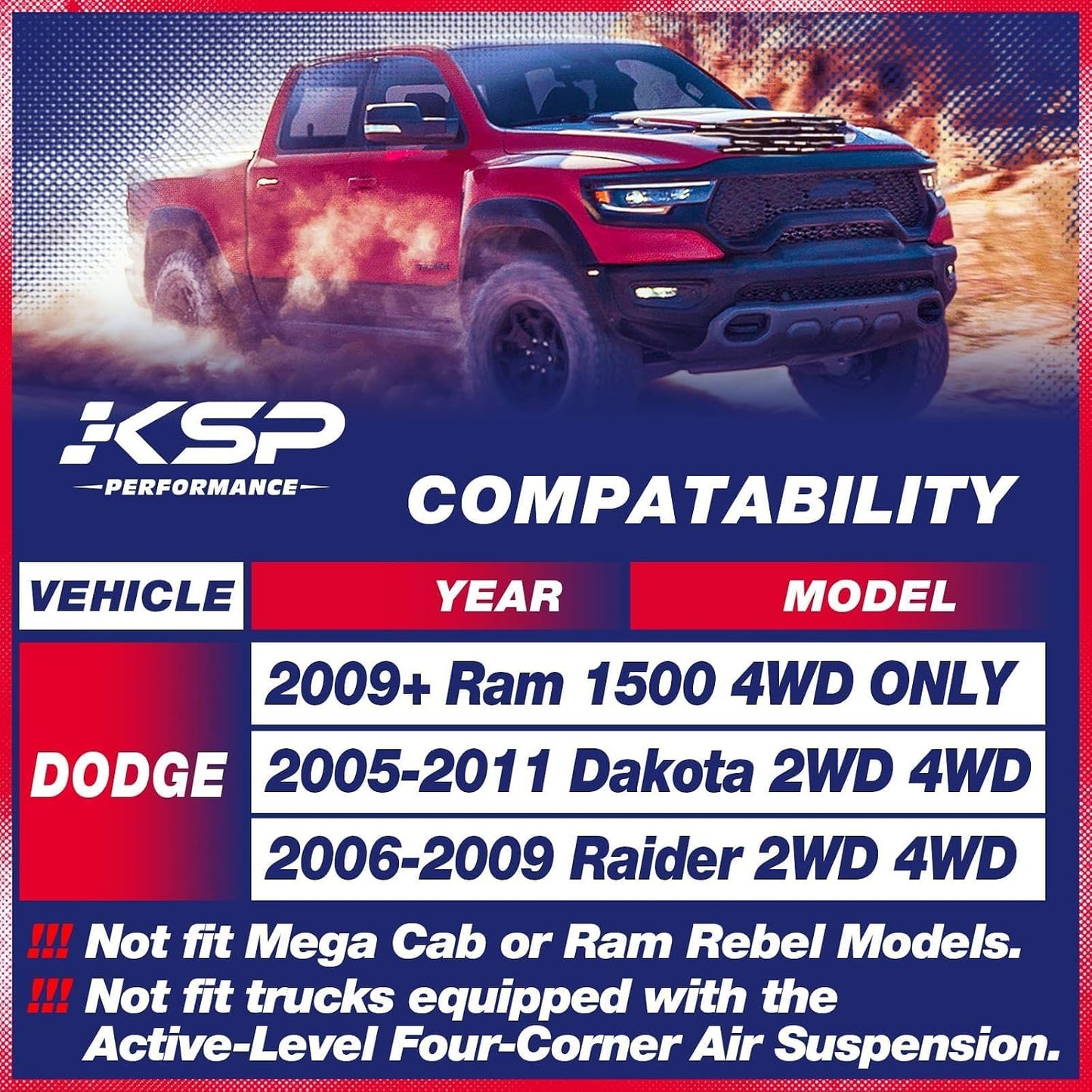 Espaciadores elevación 2.5" para Ram 1500 y Dodge Dakota