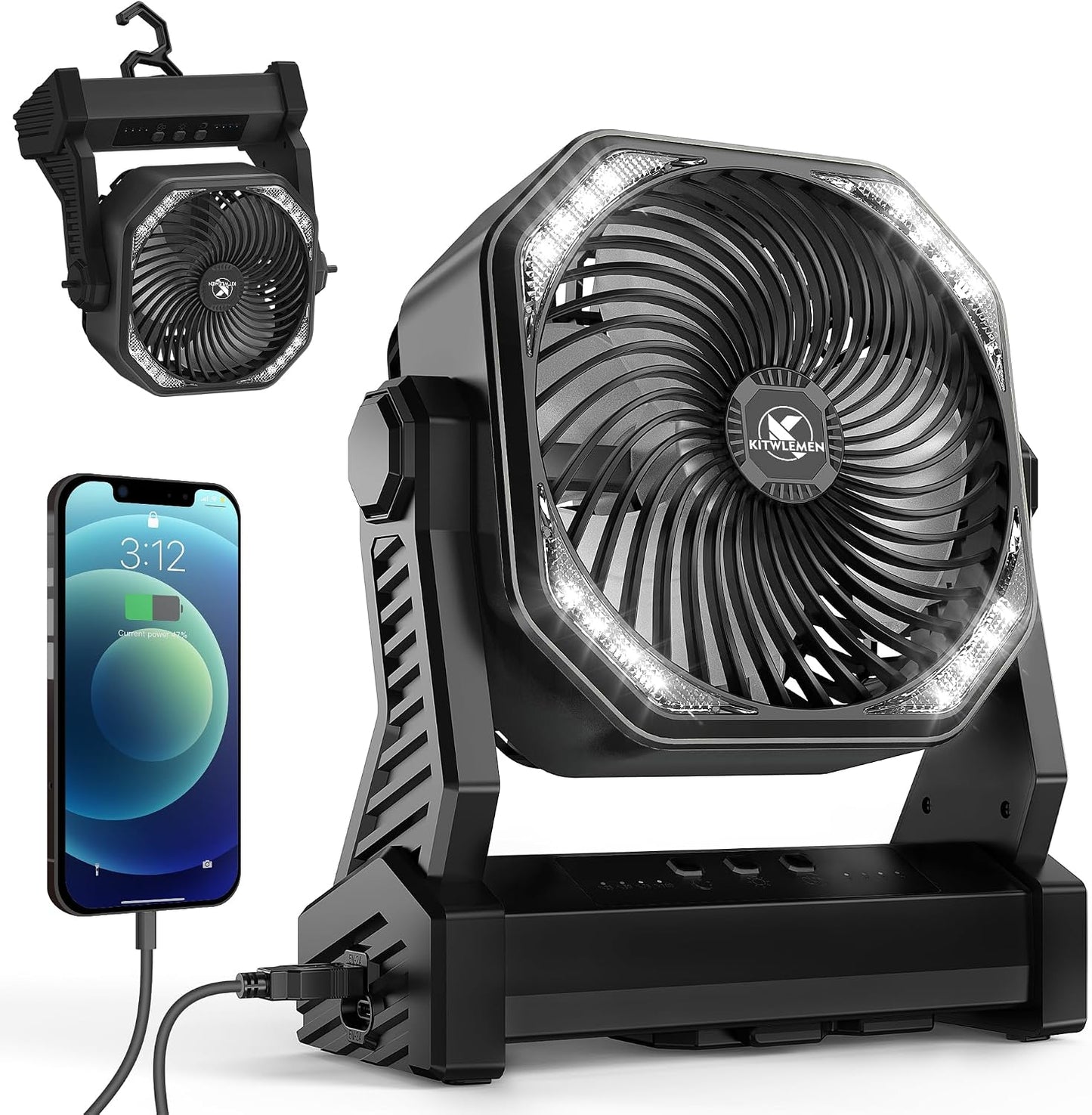 Ventilador campamento batería 20000mAh 4 vel. luz