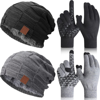 Set 4 Sombreros Invierno Hombre Gorro Guantes Calor