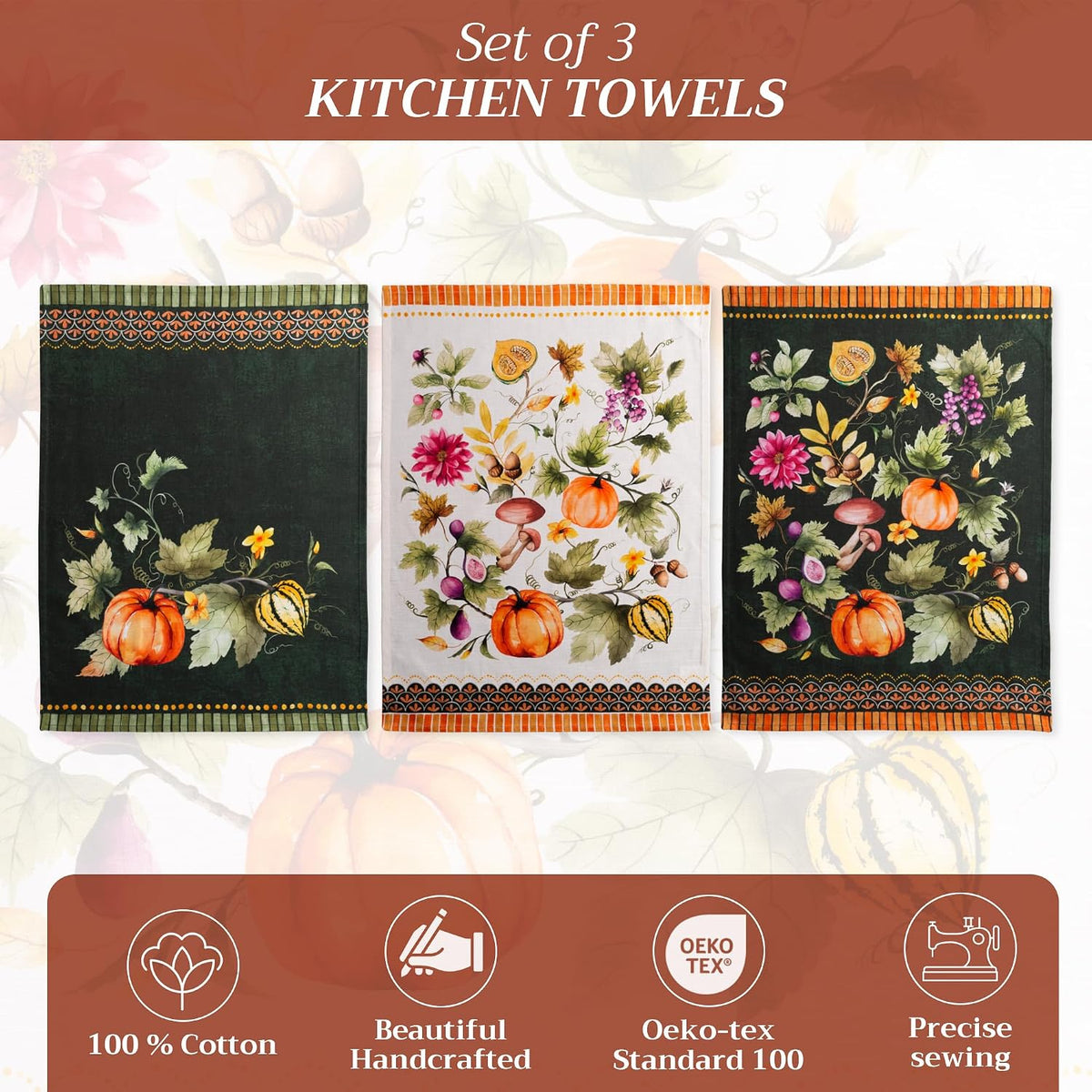 Set 3 paños cocina algodón fiestas bodas verde oscuro