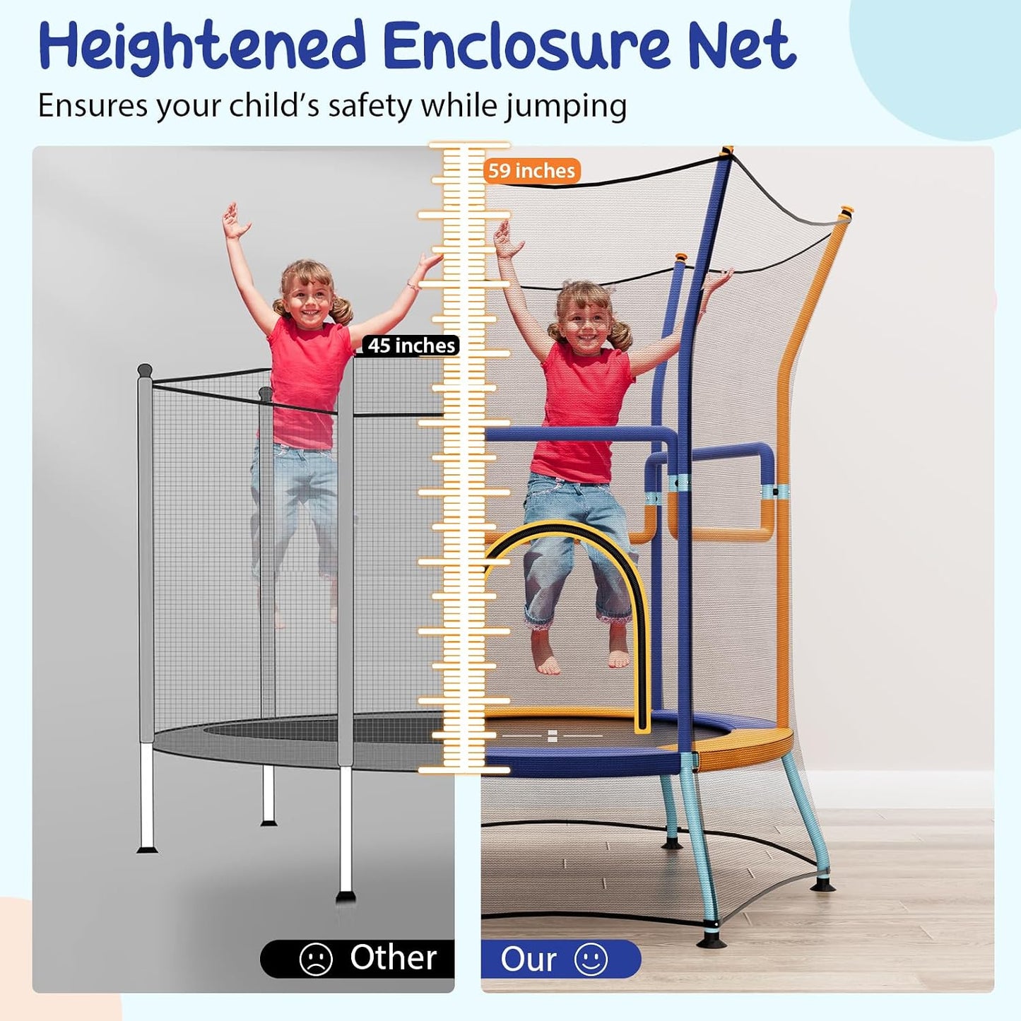 Trampolín para niños con red y asas espuma
