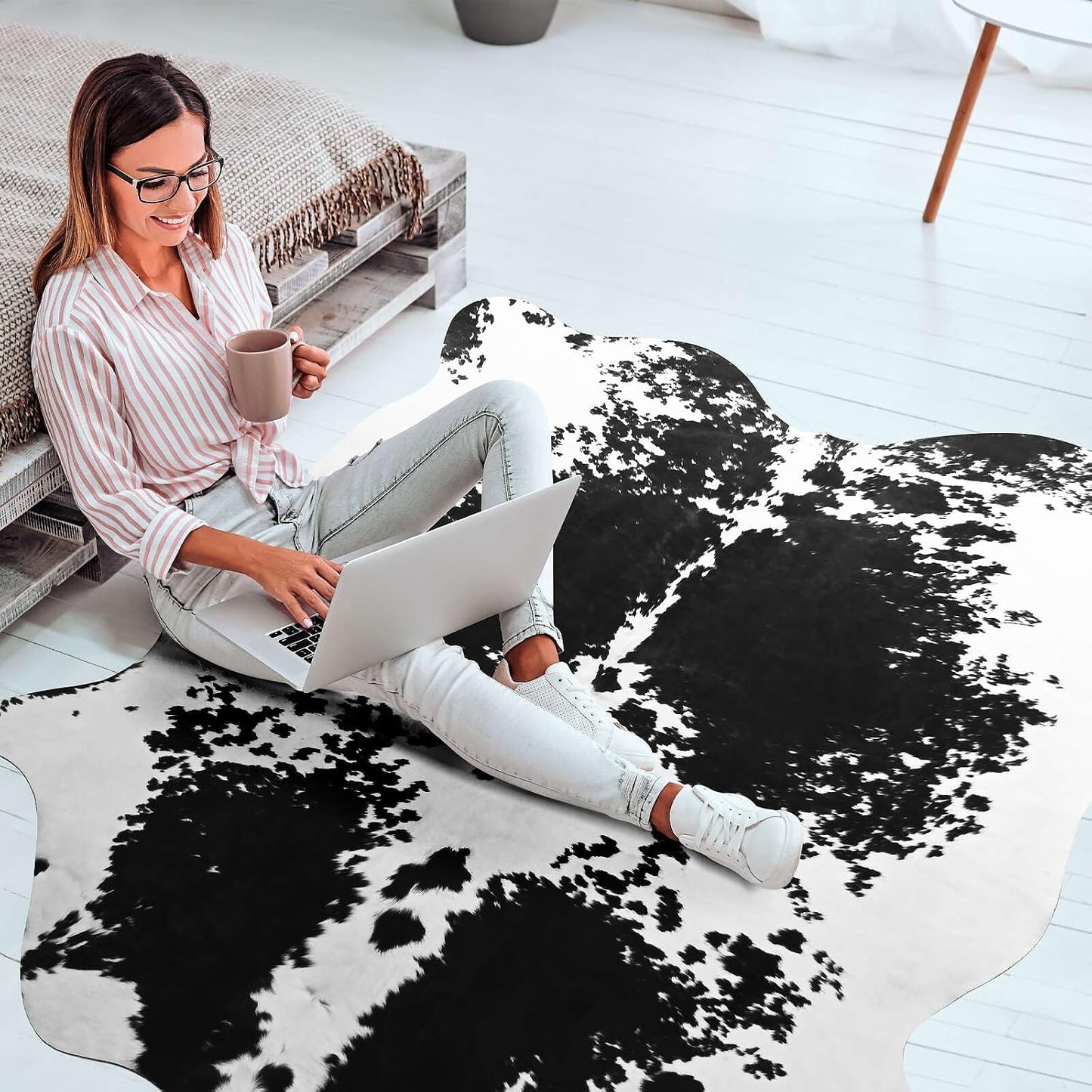 Alfombra sintética vaca 4.6x5.2ft sala dormitorio