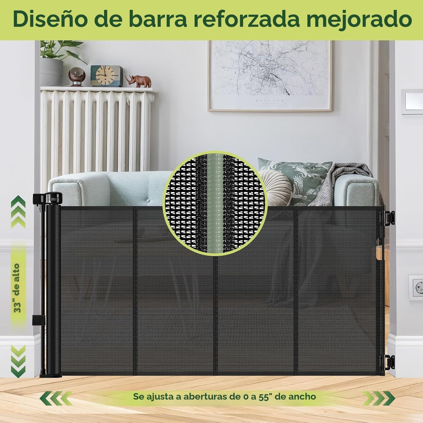 Puerta retráctil para bebé y perro 55pulg malla seguridad