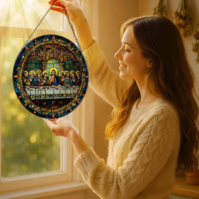 Adorno atrapasol Ultima Cena 8pulg vitral decoracion cristiana