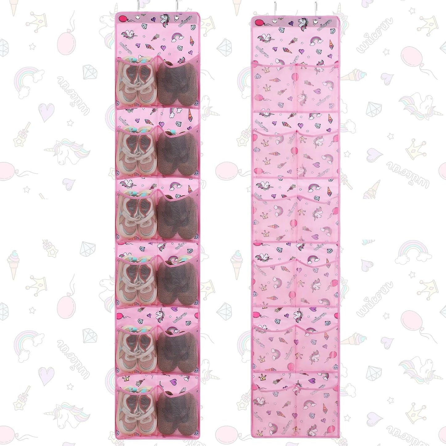 Organiz. zapatos niños 24 bolsillos unicornio rosa puerta