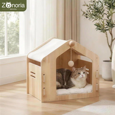 Casa para gatos con cama acolchada y bola