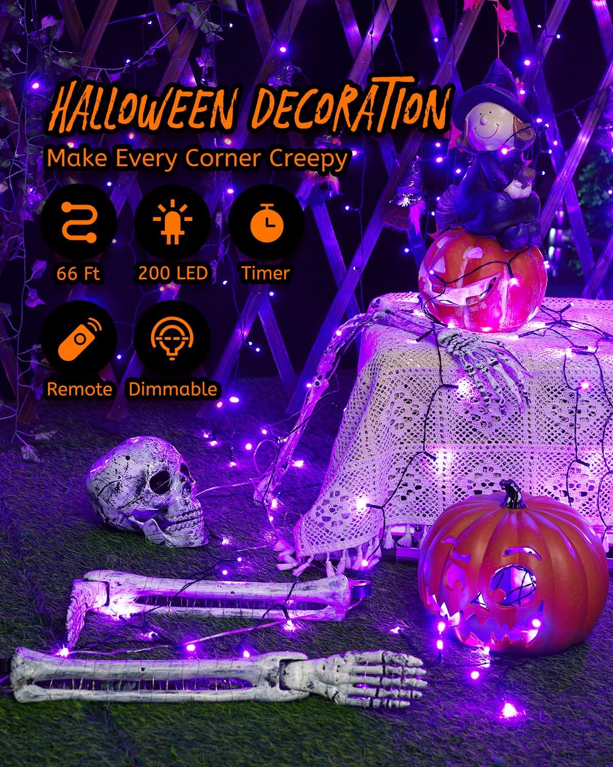 Luces Led Halloween Púrpura Parpadeantes 8 Modos
