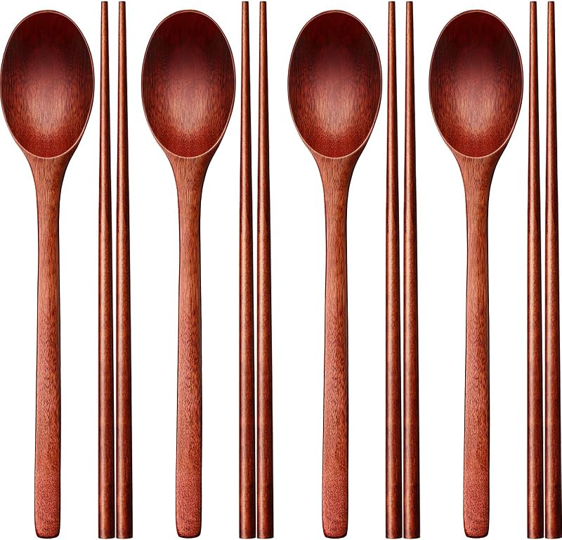 Juego cuchara palillos madera 9.3pulg reutilizables