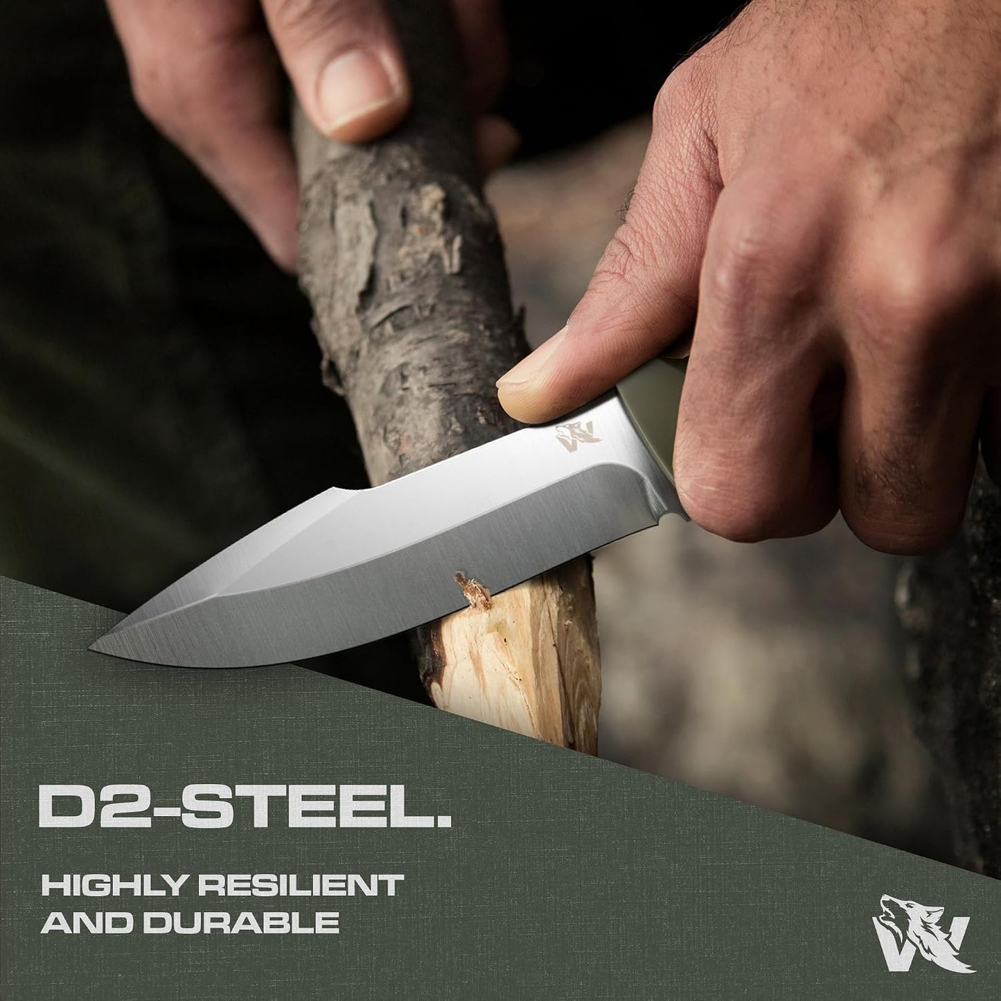 Cuchillo supervivencia espiga completa acero D2 con funda