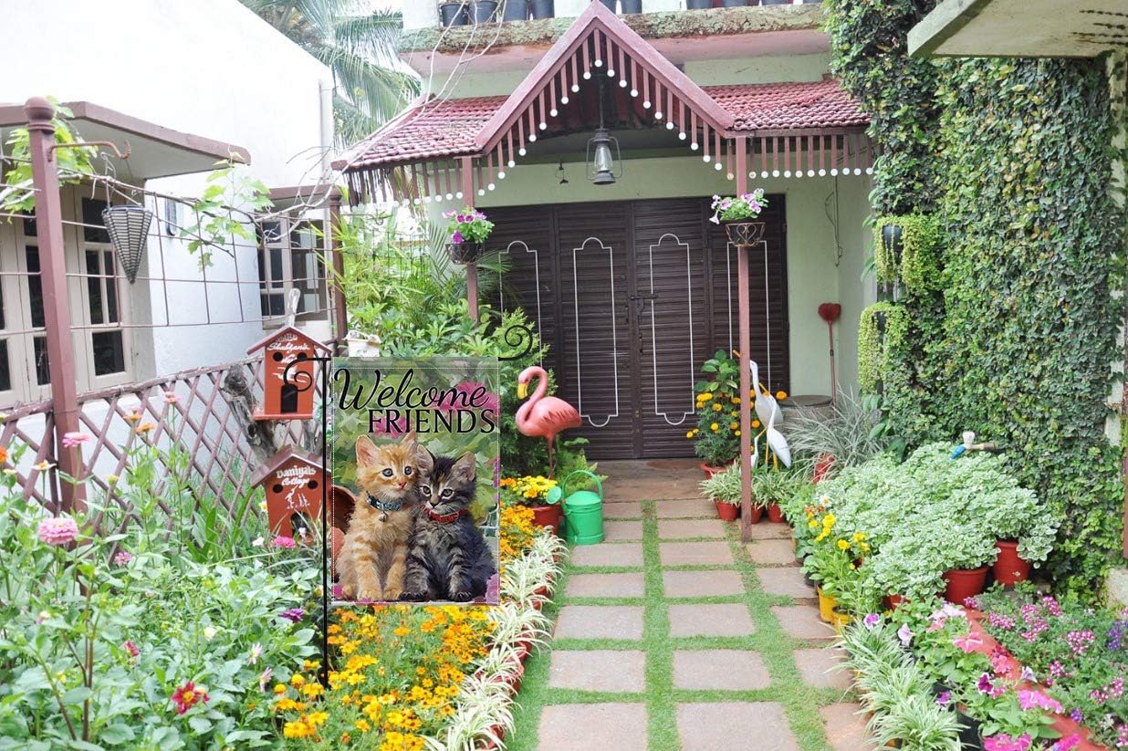 Bandera jardín 12.5x18pulg welcome cat arpillera