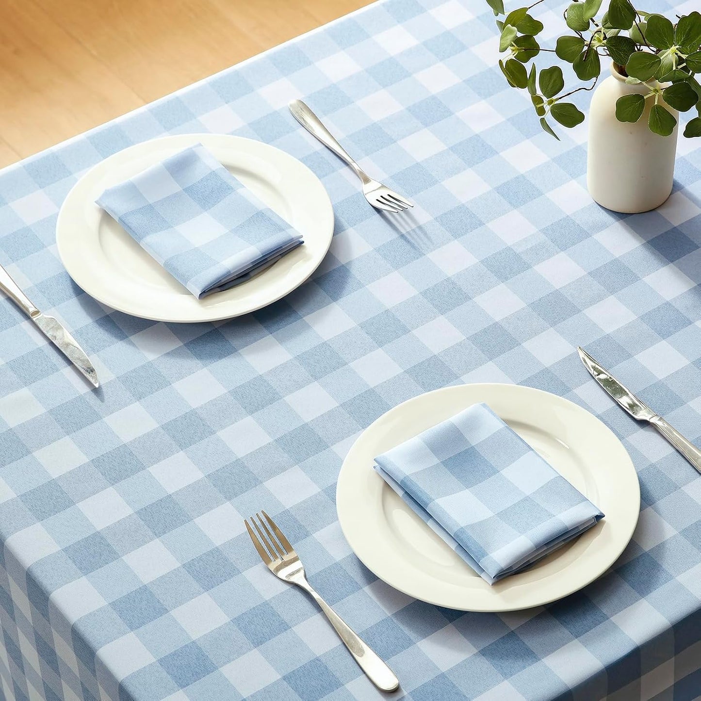 Mantel rectangular gingham impermeable 52x70pulg azul claro