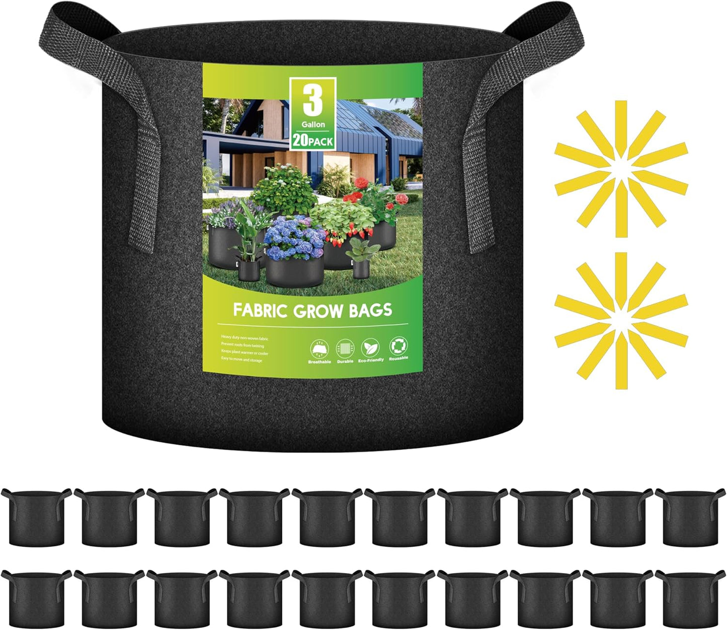 20 Pzas Bolsas Cultivo 3gal Tela No Tejida Mango Reforzado