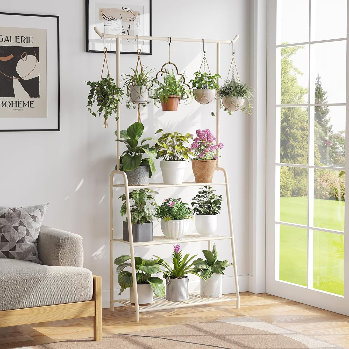 Soporte metal para plantas 3 niveles blanco