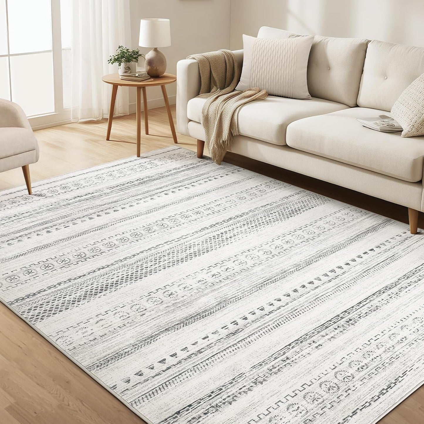 Alfombra lavable 5x7pulg antiderrap gris geométrica