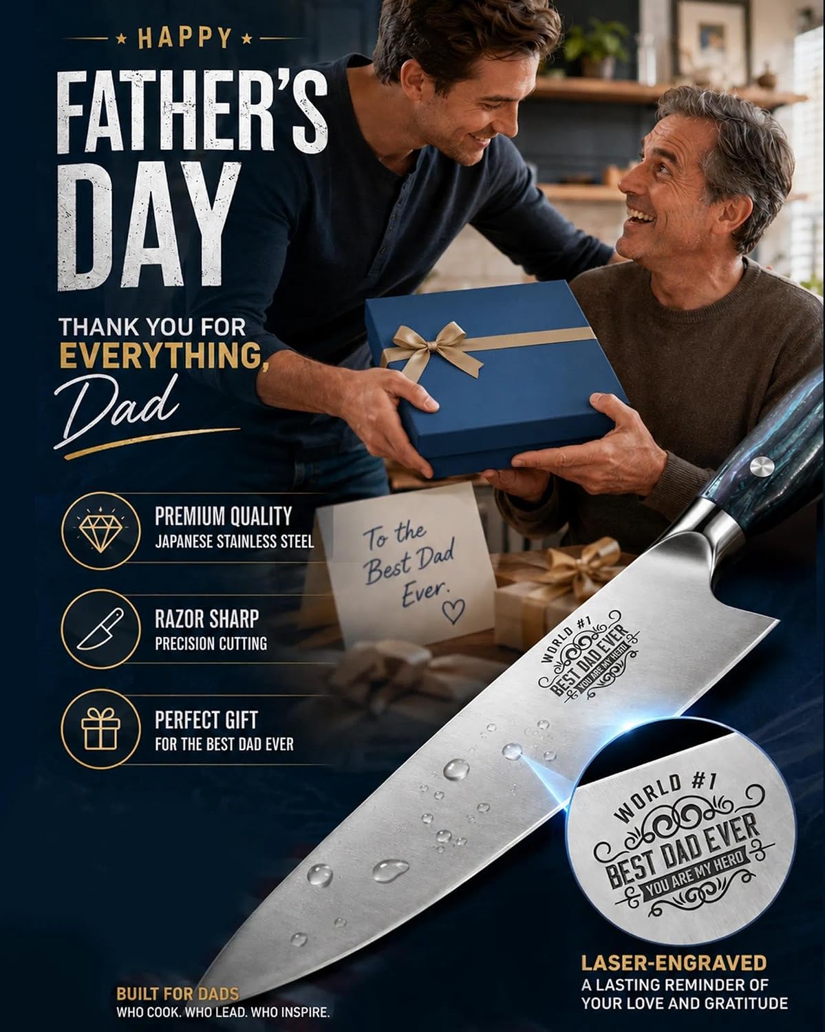 Cuchillo chef 8pulg acero inox mango resina