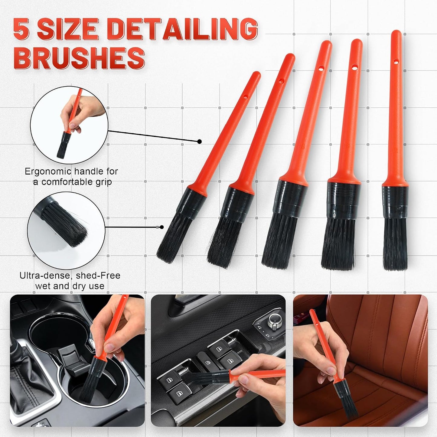 Set 10 Cepillos Limpieza Interior Coche Microfibra con Bolsa